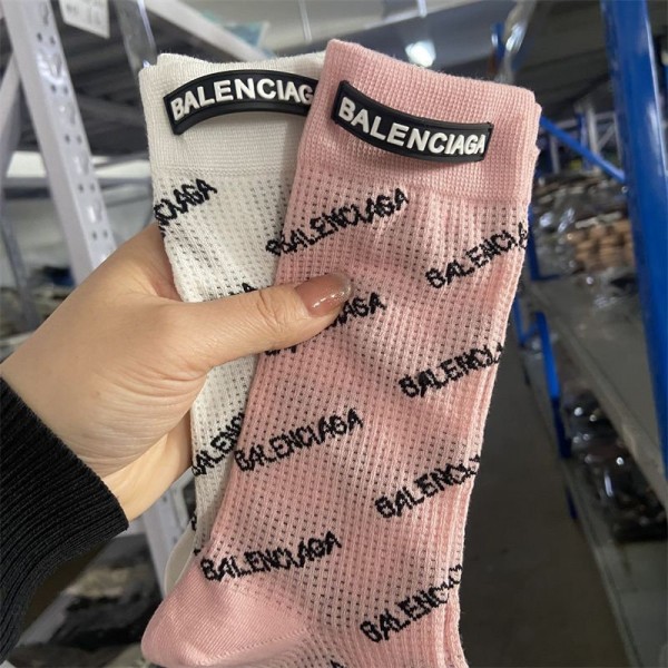 Balenciaga バレンシアガ ハイブランド ソックス 2足セット 綿製ブランド ストッキング 大人気ブランドミドルソックス 高品質ブランドハイソックス 男女兼用 ファッション