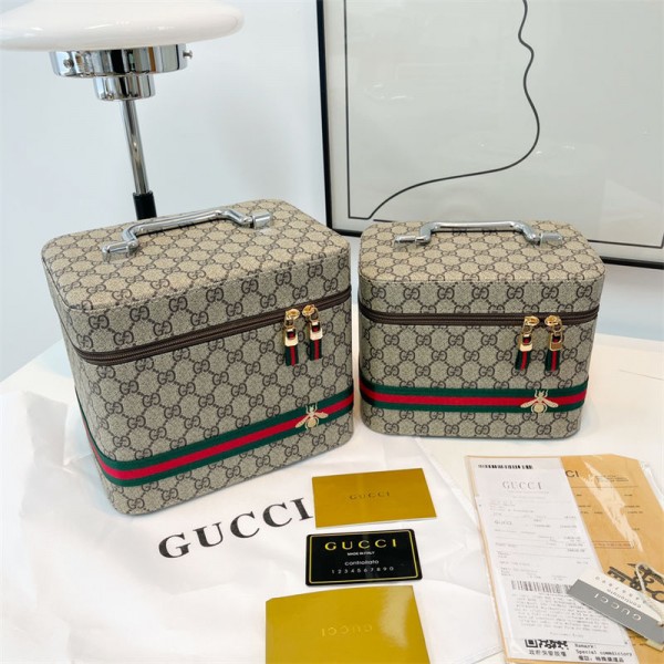 Gucci グッチブランドコスメバッグ メイクポーチ 化粧ポーチ 2点セット バニティケース トラベル 鏡付き ドレッサー 収納ボックス 化粧品 収納 雑貨 小物入れ 出張用バック 超軽量 機能的 大容量 4色