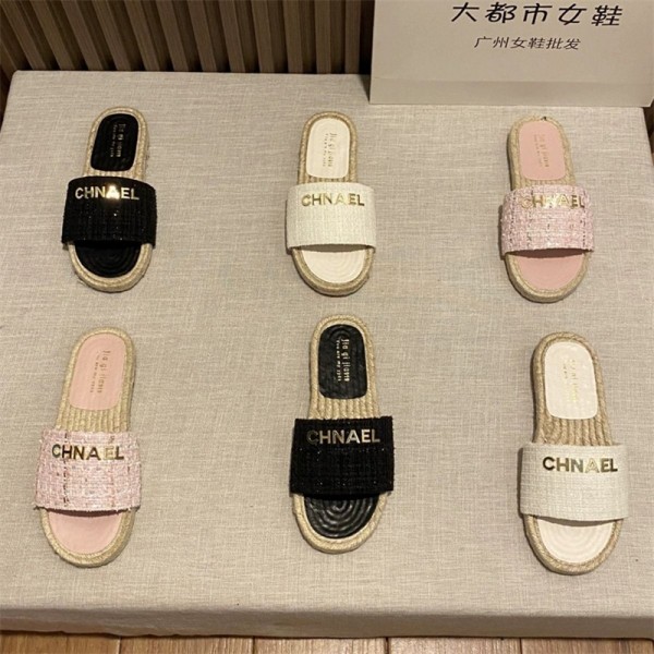 Chanel シャネル ブランド スリッパ レディース お出かけ用サンダル女性向けビーサン ミュール 夏シューズ ファッション 室内履き春夏 ブランド ミュール  美脚 可愛い