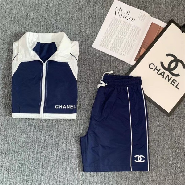 ブランド chanel スポーツ ウェア 春秋 レディース シャネル セットアップ スウェット 長袖 ジャージ ショートパンツ 部屋着 ゆったり 韓国風 カジュアル ジップ バイカラー 