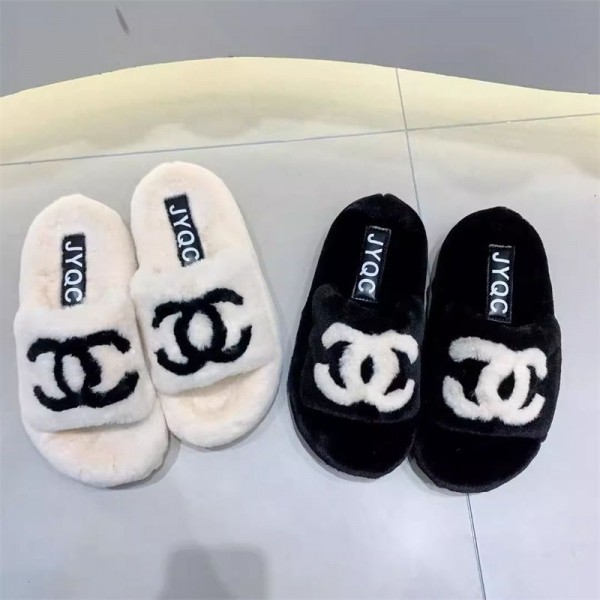 Chanel 室内履き シャネル ルームシューズ ファー もこもこ ふわふわ 秋 冬スリッパ ハイブランド あったかい かわいい お家 室内 サンダル 滑り止め スリッパ レディース