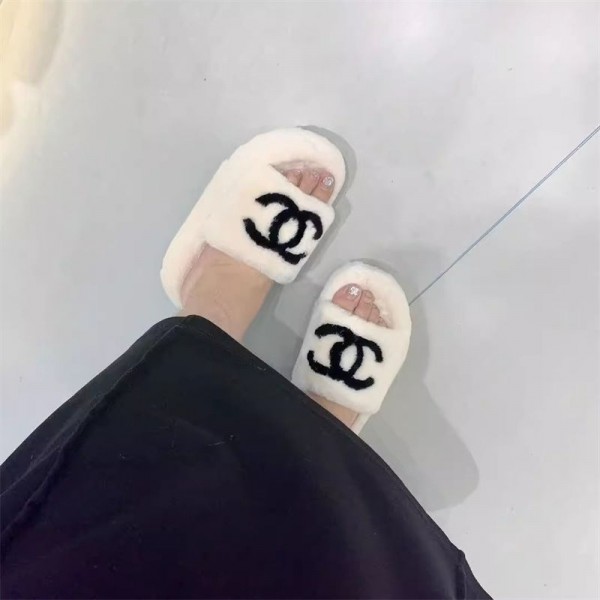 Chanel 室内履き シャネル ルームシューズ ファー もこもこ ふわふわ 秋 冬スリッパ ハイブランド あったかい かわいい お家 室内 サンダル 滑り止め スリッパ レディース