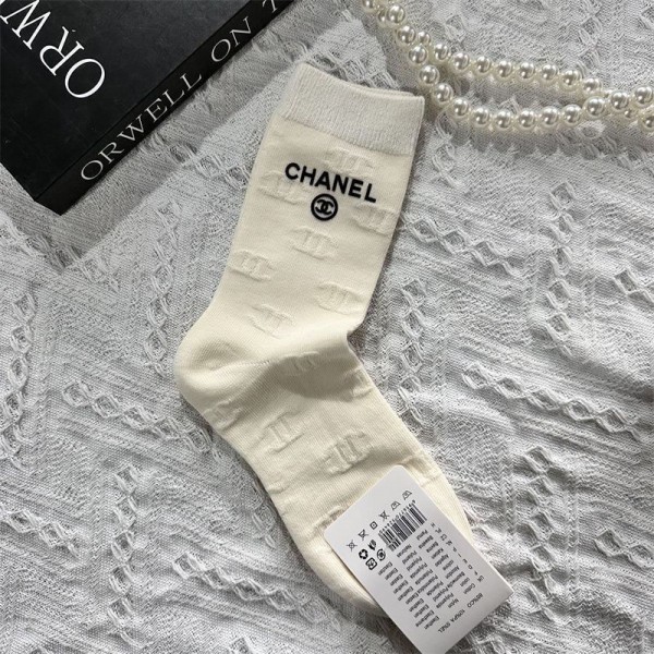 Chanel シャネルハイブランド ソックス 綿製レディース向け 靴下 2点セット かわいい コットン 靴下 メンズ 通気性ブランドミドルソックス 高品質