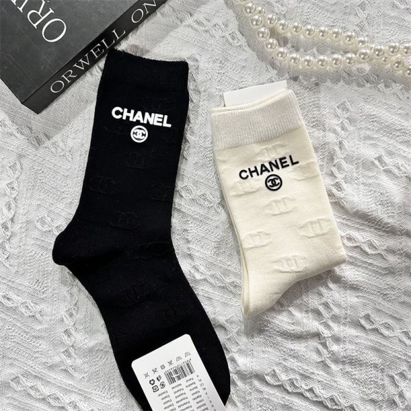 Chanel シャネルハイブランド ソックス 綿製レディース向け 靴下 2点セット かわいい コットン 靴下 メンズ 通気性ブランドミドルソックス 高品質