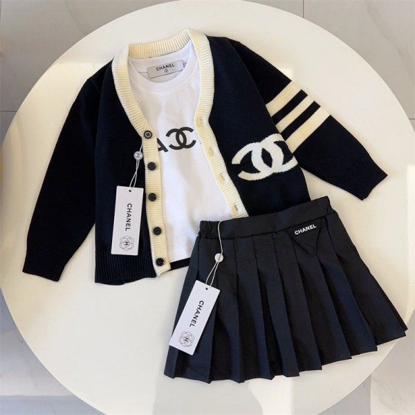 シャネル ガールズ カーディガン ブラウス スカート 3点セット Chanel 長袖コート JK制服 女子制服 学生服 子供服 キッズ 女の子供ドレス 秋 冬 長袖 フォーマル 子供服 シンプル 誕生日 七五三 プレゼント 普段着 通学着 発表会 お出かけ 演出