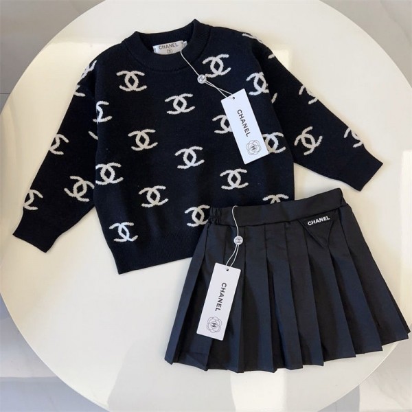 シャネル セーター キッズ 女の子 ニット スカート ２点セット Chanel セットアップ 可愛い 秋冬 衣装 ベビー ニットセーター 着痩せ おしゃれ 暖かい 防寒 長袖 ゆったり アウター クリスマス プレゼント 90-150cm  