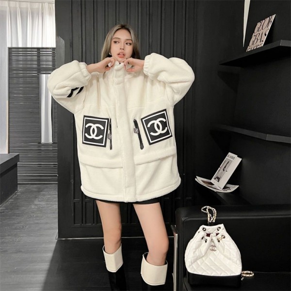 Chanel シャネルブランドもこもこコート ボアジャケット レディース ドロップショルダー ゆったり 暖かい フリース ボアジャケット 防寒着 秋冬 かわいい 通学 2カラー S-L