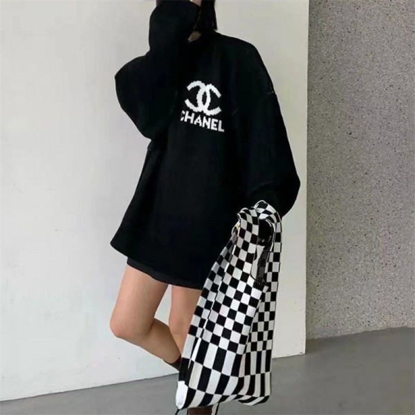 Chanel シャネルブランドセーター レディース ニット トップス 長袖 着痩せ 厚手 ミディアム丈 柔らかい ゆったり 韓国 体型カバー 高伸縮 ニットソー 保温 通勤 秋 冬 S - XL