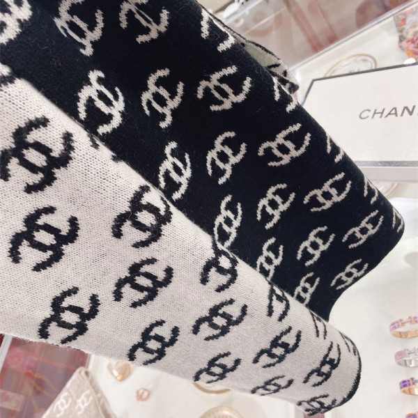 ブランド シャネル マフラー レディース Chanel マフラー 厚手 大判 ニット マフラー ロング ストール トココマーク柄 スカーフ リバーシブルマフラー 両面 暖かい 女性 韓国ファッション