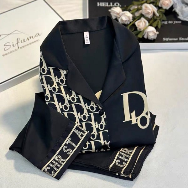 Dior ディオール前開きパジャマ レディース ルームウェア ブランド寝巻き メンズ かわいい ペア 可愛い 上下 ペアルック 夏