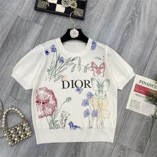 ディオール レディース tシャツ 半袖 夏 dior トップス 上着 カットソー 花の柄 上品 シンプル 夏服 おしゃれ ゆったり 通勤 接触冷感 涼しい オフィス カジュアル 韓国 透ける 部屋着 快適 クルーネック 大人 ファッション 可愛い