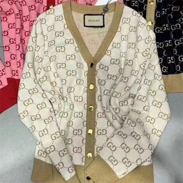 Gucci グッチ ブランド カーディガン ニット レディース セーター 体型カバー S¬2XL 上品で女性らしい雰囲気 アウター Vネック トップス ゆったり 前開き 高伸縮 小顔 着痩せ 暖かい 冷房対策 羽織り コート カジュアル オフィス 通勤 日常