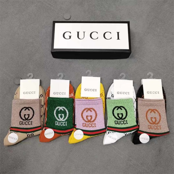 Gucci グッチ ハイブランド ソックス 綿製レディース向け 靴下 5足セット かわいい上質な コットン ソックス くつしたブランドソックス 男女兼用 ファッション