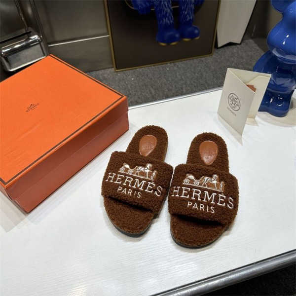 Hermes エルメススリッパ 秋冬用 あったか かわいい ハイブランド ルームシューズ 暖かい もこもこ ふわふわ 室内履き レディース メンズ 滑り止め 軽量 保温 静音 防寒 225¬255cm