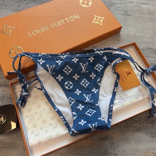 Lv ルイヴィトン水着 レディース デニム地 三角ビキニ 上下2点セット ハイブランド ビキニセット 女性用水着 スイムウェア 海水浴 温泉 水泳 体型カバー