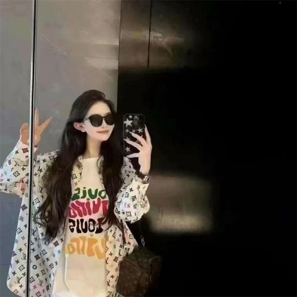 Lv ルイヴィトンブランドシャツ高品質ブランド 服 コピー 激安屋Tシャツカットソーペアカップル大人の上質Tシャツ 2点セット 長袖シャツ＋Ｔシャツ 着痩せ