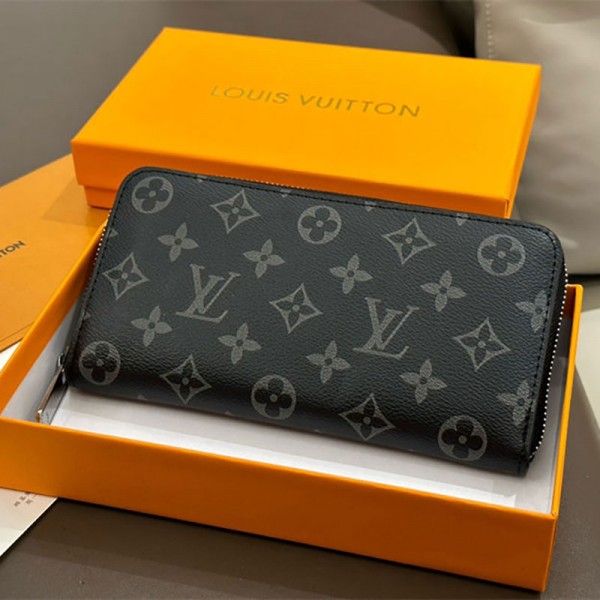 Lv ルイヴィトン ブランド 財布 メンズ 長財布 大容量 カーボンレザー製 レディース ウォレットファスナー カード入れ 小銭入れ お札入れ カード収納 スキミング防止 ビジネス 紳士用 プレゼント ブラック