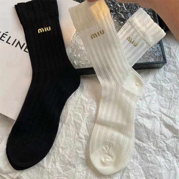 MIUMIU ミュウミュウ ハイブランド ソックス 綿製 ブランド ストッキング 大人気 コットン 靴下 メンズ 通気性ブランドミドルソックス 高品質 かわいい 薄型 柔らかい 