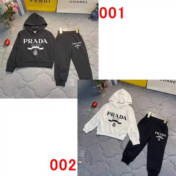 Prada プラダ ハイブランド子供服 男の子 セットアップ 長袖 秋 冬 春 ベビー服 スウェット パーカー ロングパンツ 2点セット フード付き 迷彩 切り替え 可愛い お洒落 80-110cm