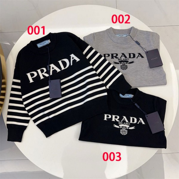 Prada プラダブランド子供服 ニットセーター 男の子 女の子 クルーネック 長袖 丸首 綿 キッズ 春秋冬 シンプル 通学 ボーイズ ガールズ 下着 インナー 防寒 90 - 150cm