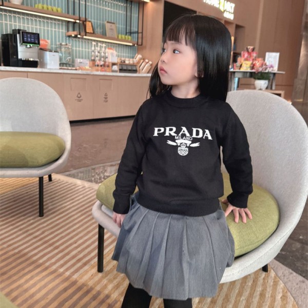 Prada プラダブランド子供服 ニットセーター 男の子 女の子 クルーネック 長袖 丸首 綿 キッズ 春秋冬 シンプル 通学 ボーイズ ガールズ 下着 インナー 防寒 90 - 150cm