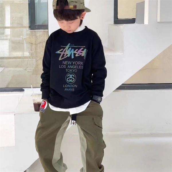 Stussy ステューシースウェットハイブランド秋冬 キッズトレーナー パーカー 裏パイル カラー 子供服 男女兼用 スウェット オーバーサイズ 子供服 長袖 プリント スエット こども服 100cm 110cm 150cm 130cm 160cm カットソー ジュニア 男女兼用