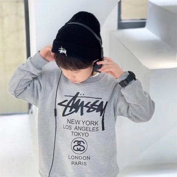 Stussy ステューシースウェットハイブランド秋冬 キッズトレーナー パーカー 裏パイル カラー 子供服 男女兼用 スウェット オーバーサイズ 子供服 長袖 プリント スエット こども服 100cm 110cm 150cm 130cm 160cm カットソー ジュニア 男女兼用