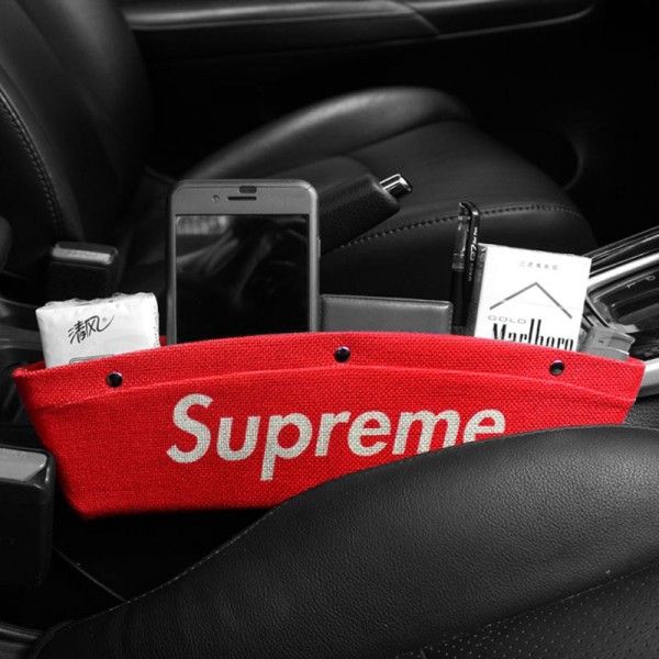 シュプリーム supreme カー用品 車隙間埋め 2点セット 車用 隙間バッグ 小物収納 落下防止 シートポケット レザー素材 運転席