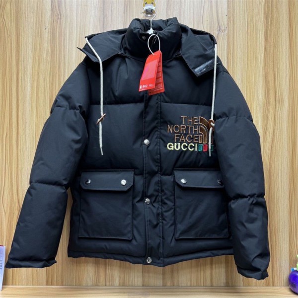 ザノースフェイス ＆Gucci ハイブランドダウンジャケット ライトダウン メンズ ダウンコート ショート丈 THE NORTH FACE&グッチ 中綿 ジャケット フード付き 防風 防寒着 軽量 アウター カジュアル 通勤 通学 おしゃれ 秋冬 冬服 冬物 M - 5XL