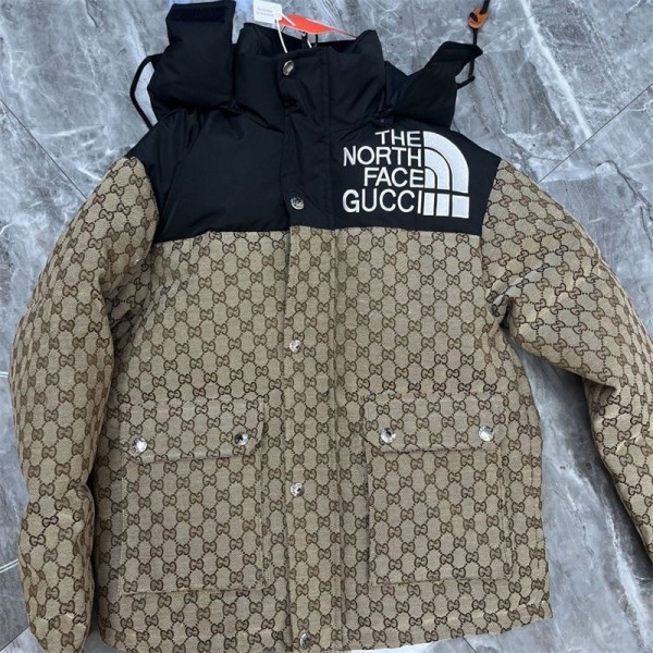 ザノースフェイス ＆Gucci ハイブランドダウンジャケット ライトダウン メンズ ダウンコート ショート丈 THE NORTH FACE&グッチ 中綿 ジャケット フード付き 防風 防寒着 軽量 アウター カジュアル 通勤 通学 おしゃれ 秋冬 冬服 冬物 M - 5XL